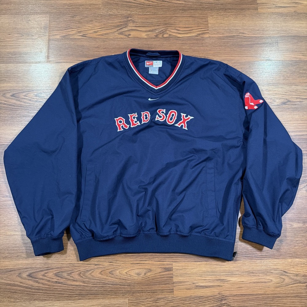 VINTAGE Boston Red Sox Nike Jacket Mens Large Blue Center Swoosh Windbreaker